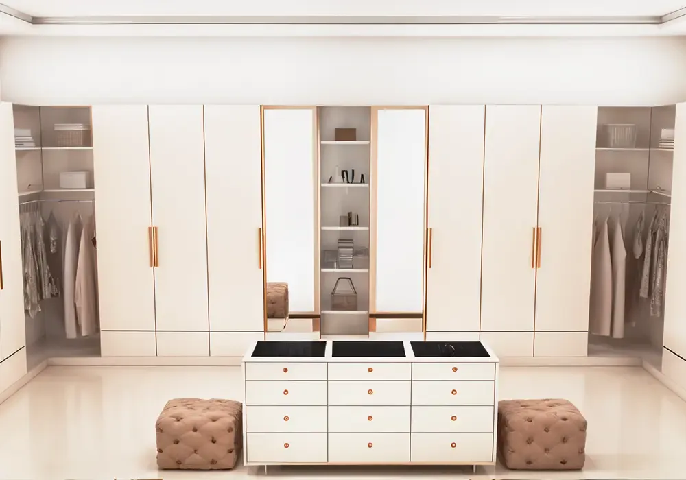 Walk-in closet with a central island