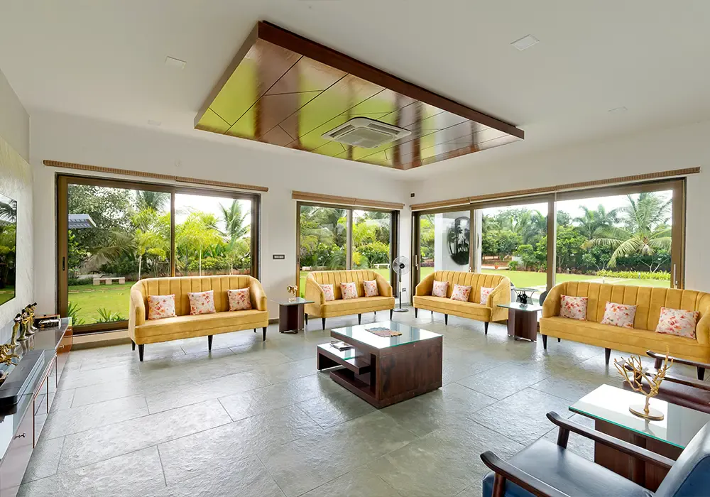 Modern living room interior with false ceiling and lighting – INIKO